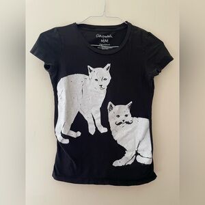 Aeropostale Black Tee with White Cat Design